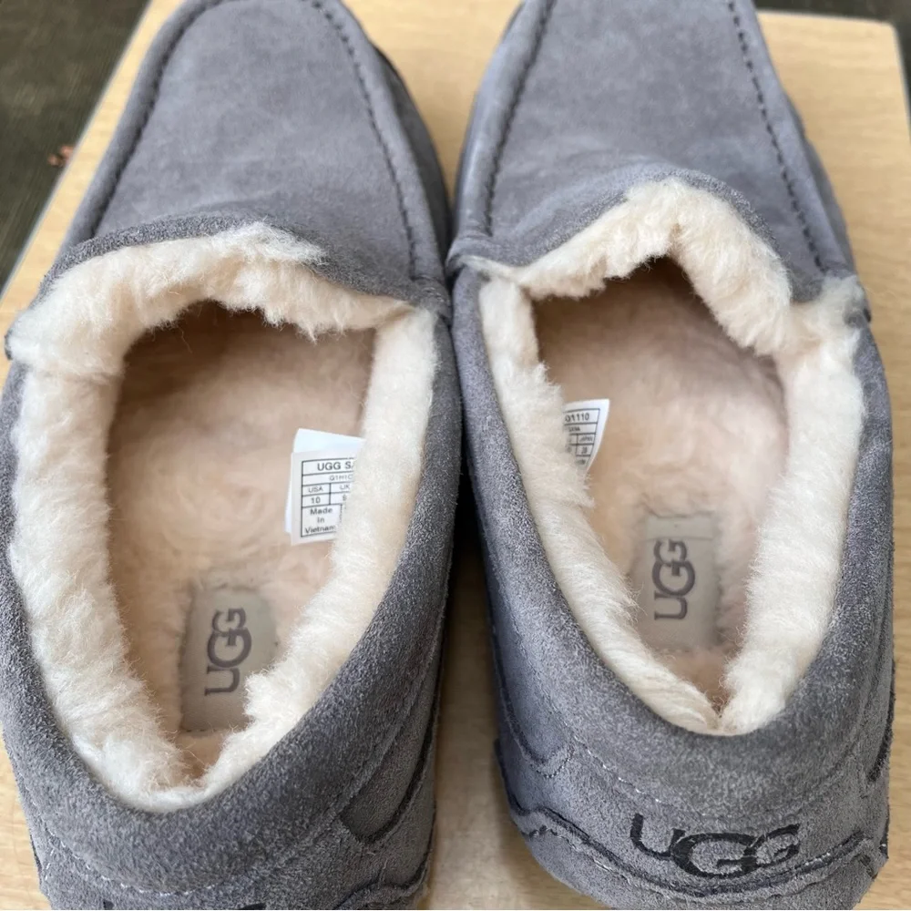 UGG Men’s Ascot Suede Sheepskin Lined Slippers In Gray Sz 10 - Picture 8 of 13